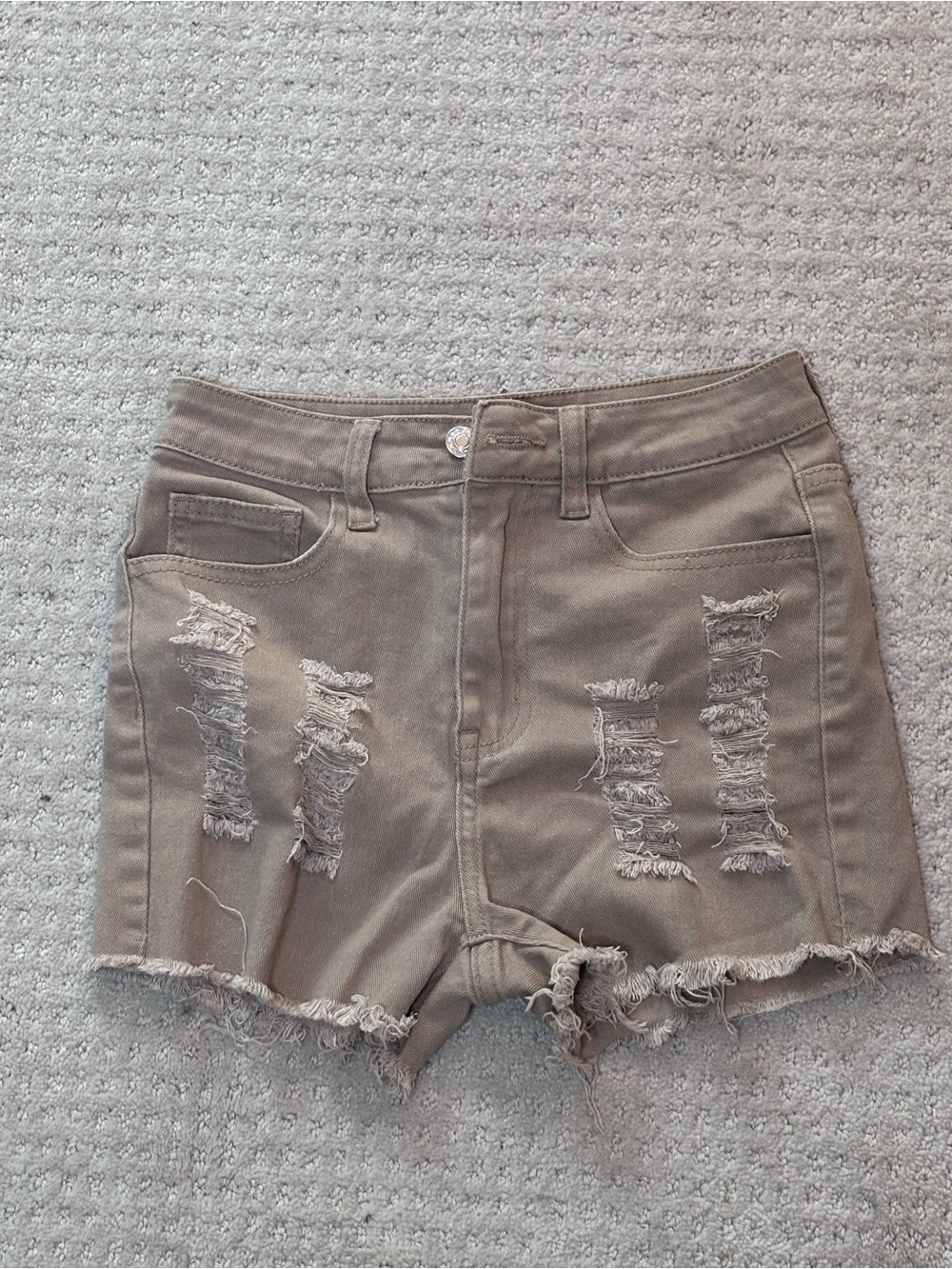 SHEIN Taupe Distressed Denim Jean Shorts